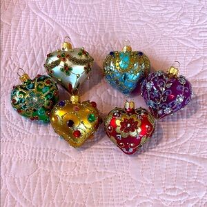 Elegant Jewel-Toned Heart Ornaments Set